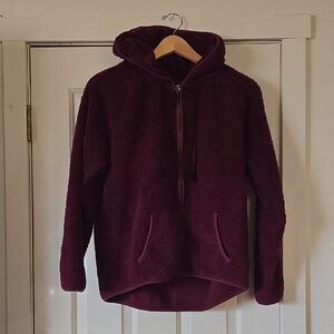 American Eagle Outfitters Sherpa Teddy Osito Full Zip Burgundy Sweater Medium